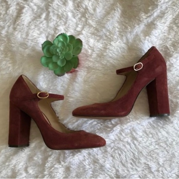 Vince Camuto Suede VP Scarlotte Plum Burgundy Block Maryjane Round Toe Heels 9 - Picture 10 of 11
